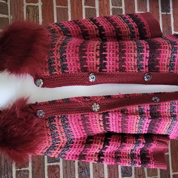 Nic+Zoe Chunky Snap Cardigan Faux Fur Collar Size Large - Picture 6 of 9